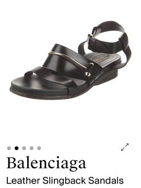 Balenciaga Black Leather Slingback Sandals with Gold Accent